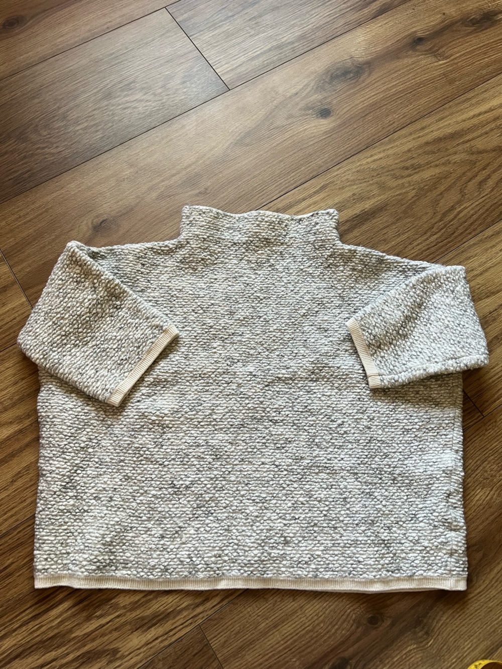 MAX MARA Italy Ivory Grey Textured Boucle Boxy Crop Mock Neck Sweater